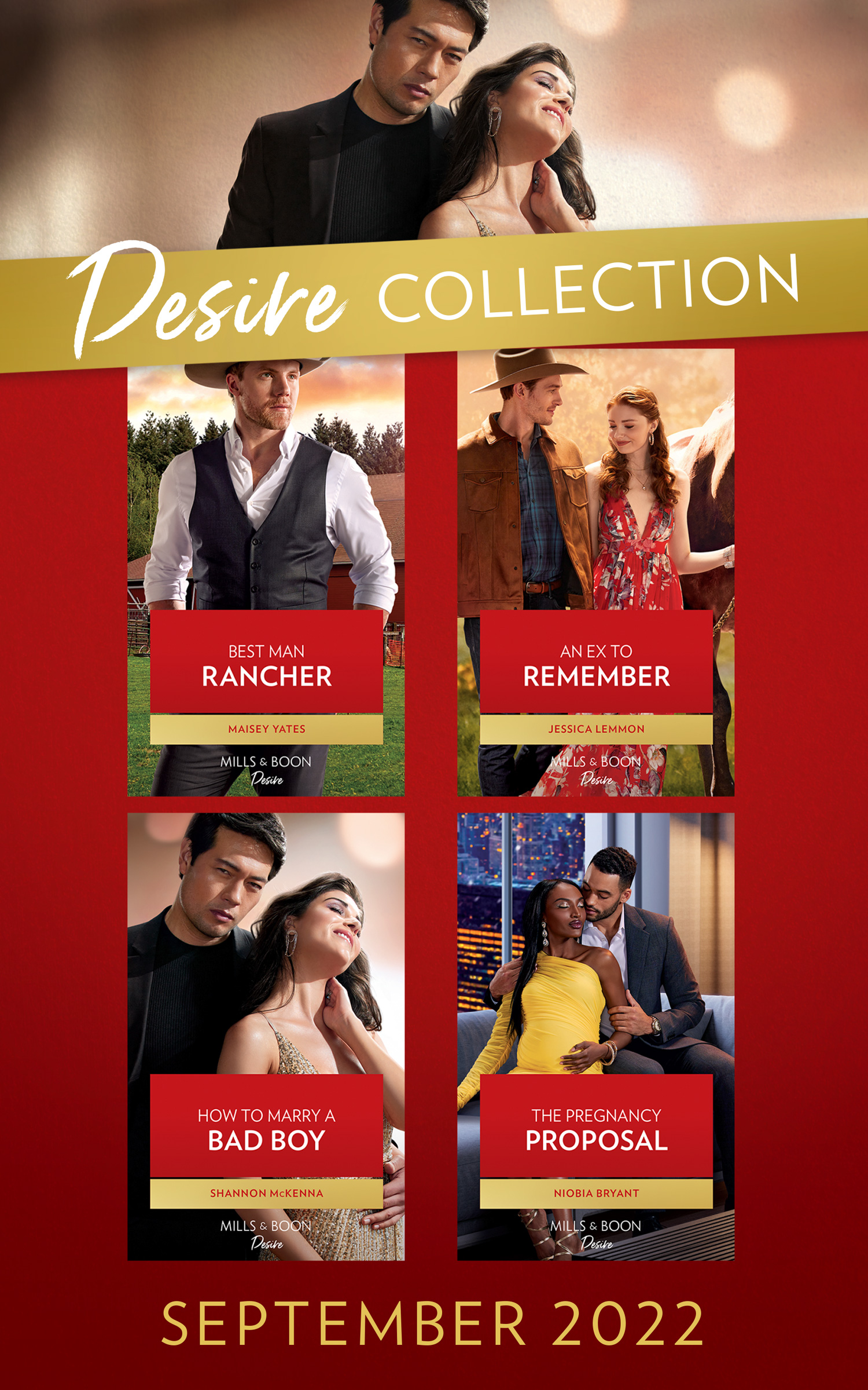 Cover image for The Desire Collection September 2022: Best Man Rancher (The Carsons of Lone Rock) / An Ex to Remember / How to Marry a Bad Boy / The Pregnancy Proposal