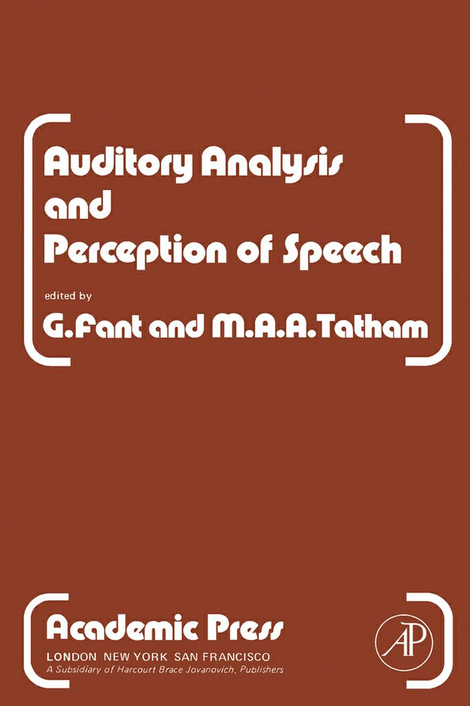 Cover image for Auditory Analysis and Perception of Speech