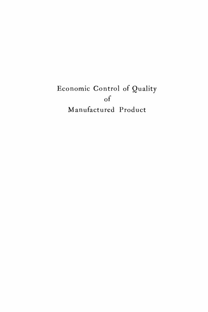 Economic Control of Quality of Manufactured Product