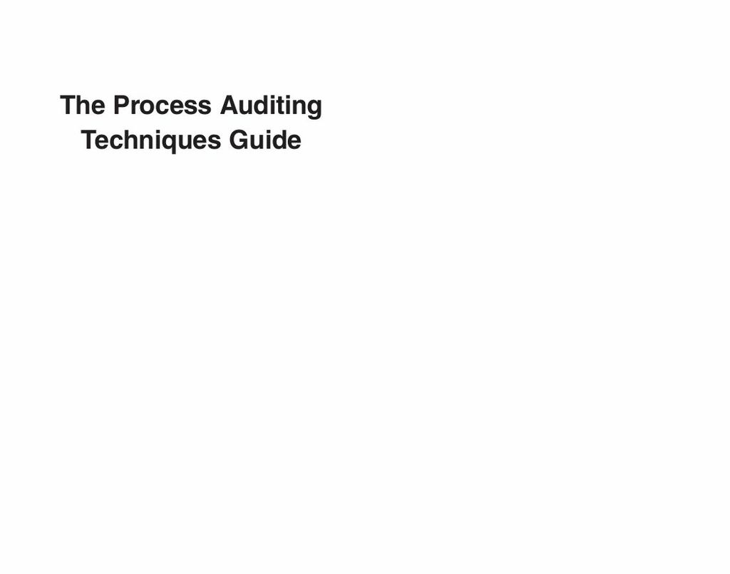 The Process Auditing Techniques Guide