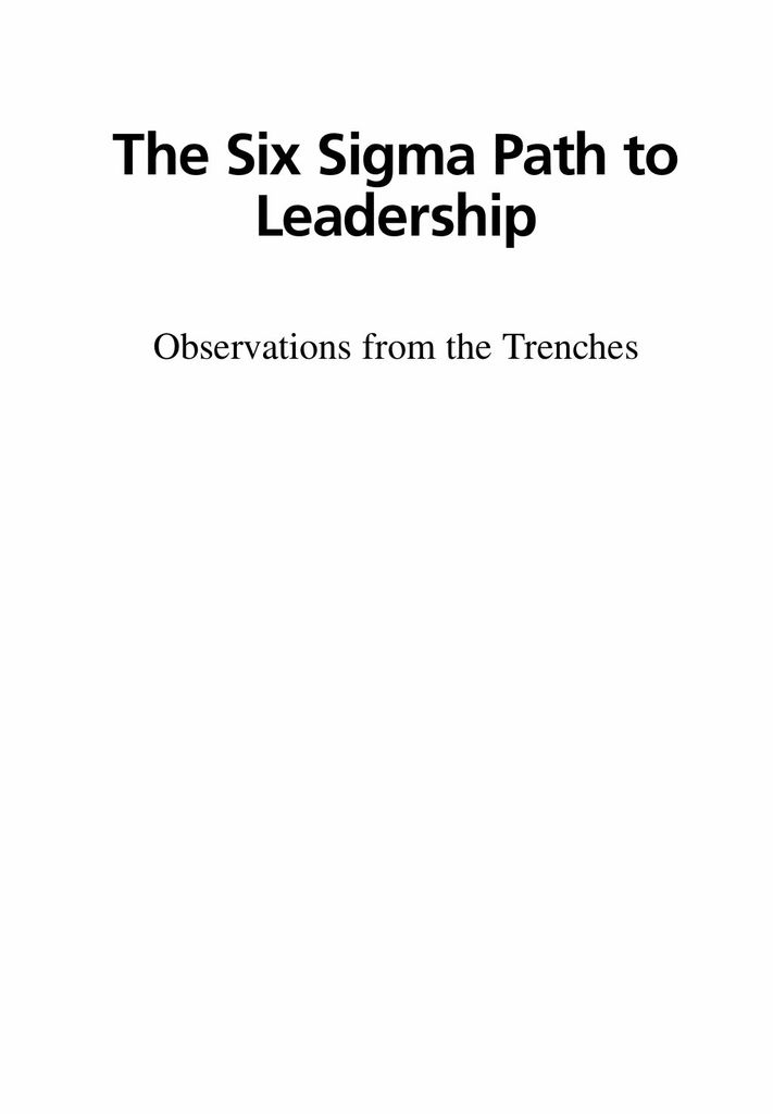 The Six Sigma Path to Leadership