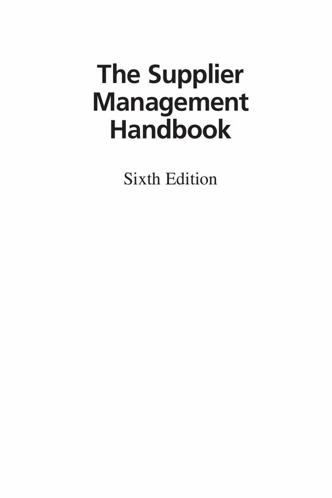 The Supplier Management Handbook, Sixth Edition