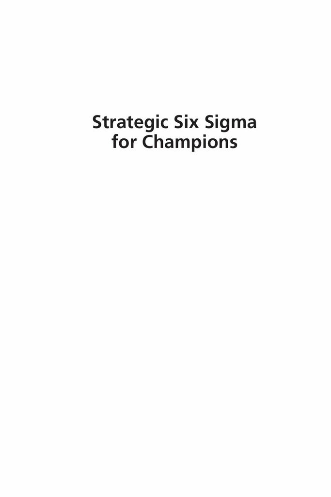 Strategic Six Sigma for Champions