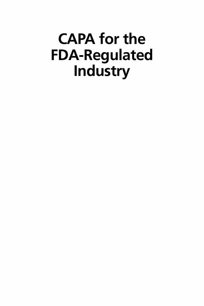 CAPA for the FDA-Regulated Industry