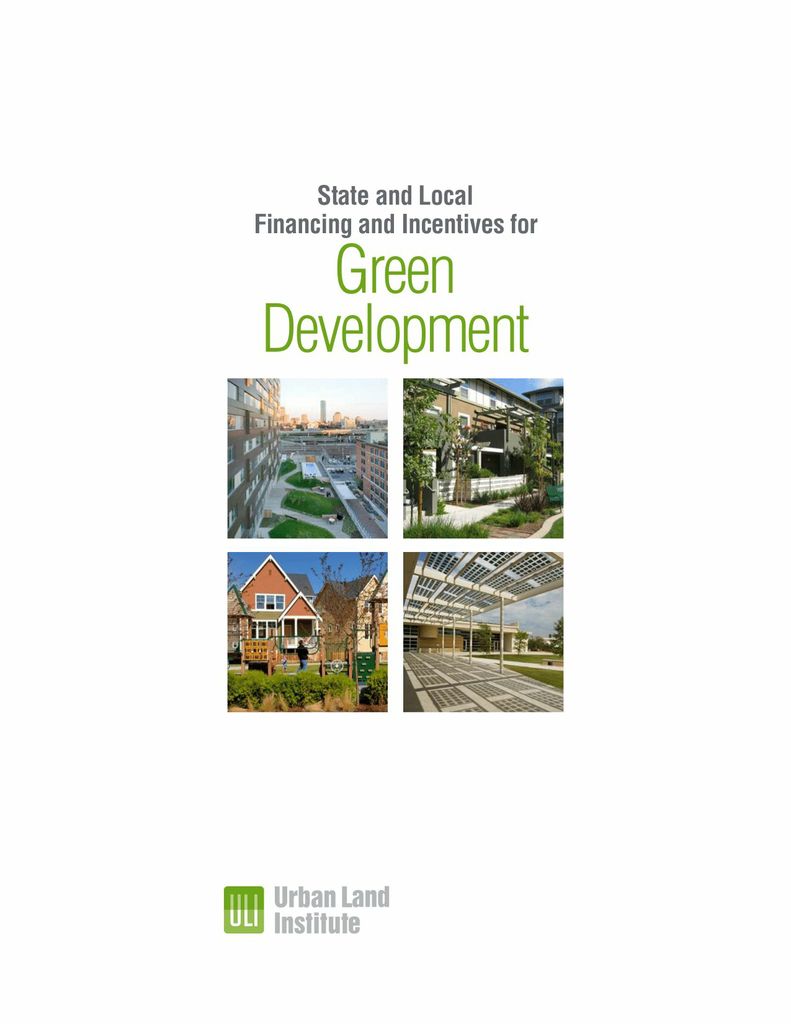 State and Local Financing and Incentives for Green Development