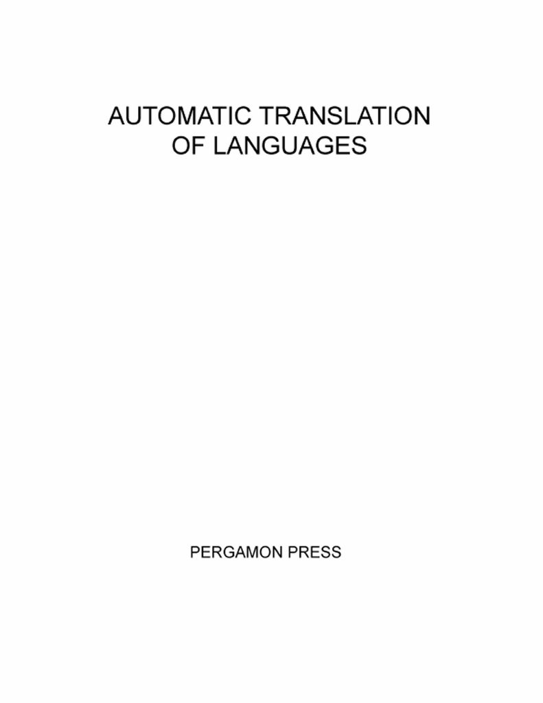 Cover image for Automatic Translation of Languages