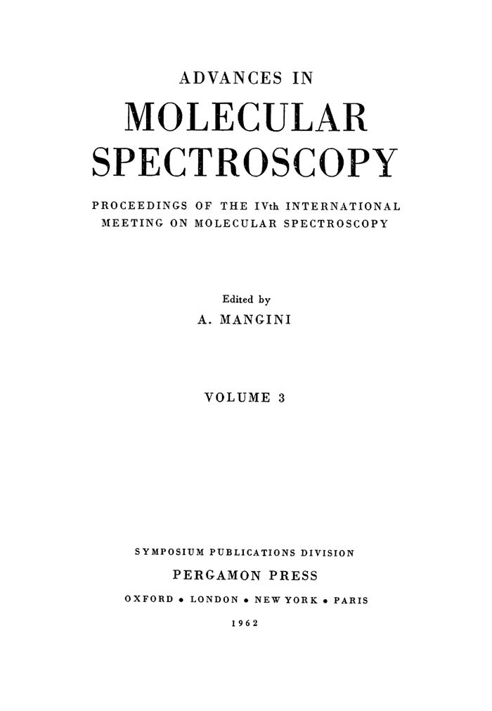 Cover image for Advances in Molecular Spectroscopy