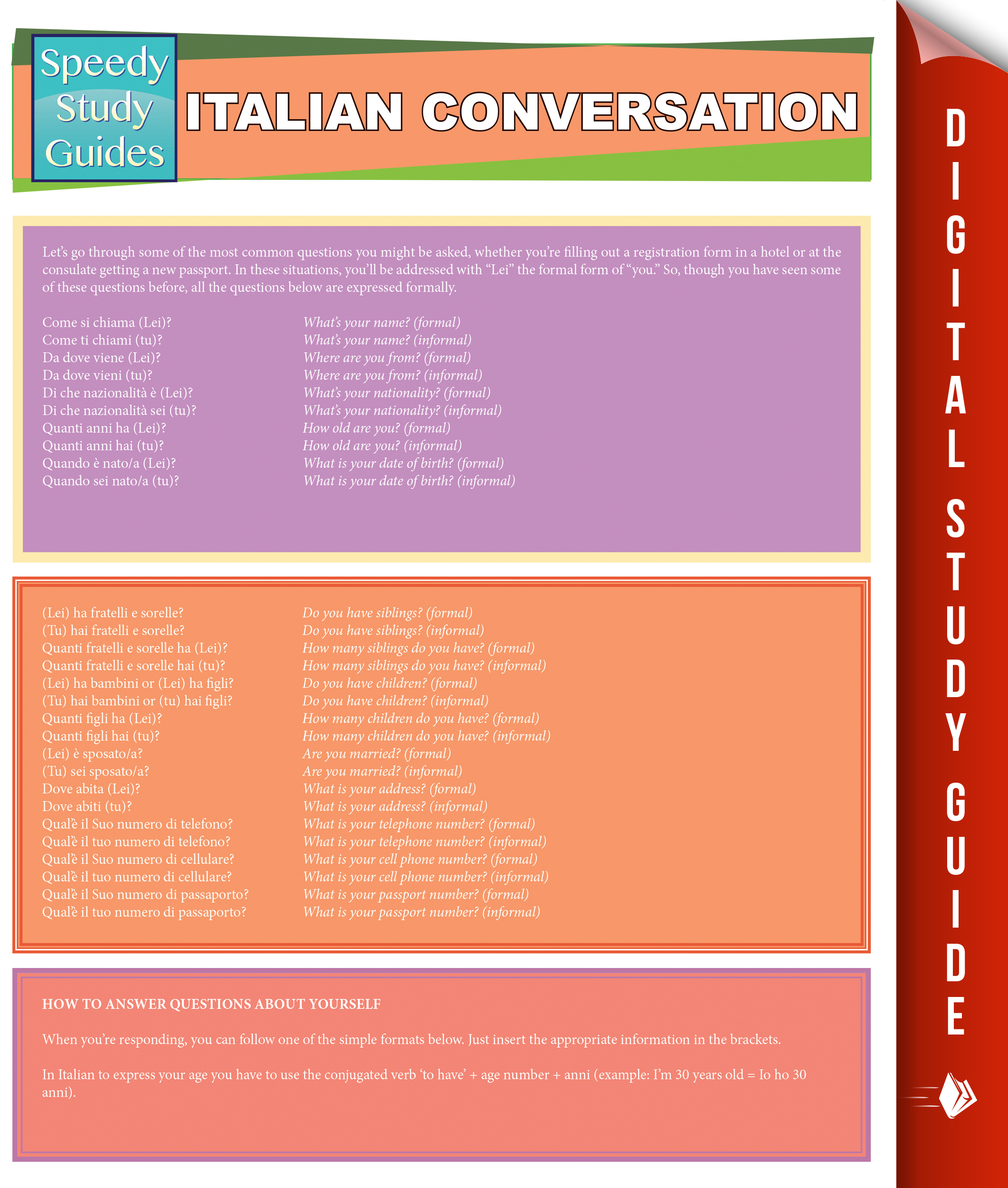 Italian Conversation (Speedy Study Guides)