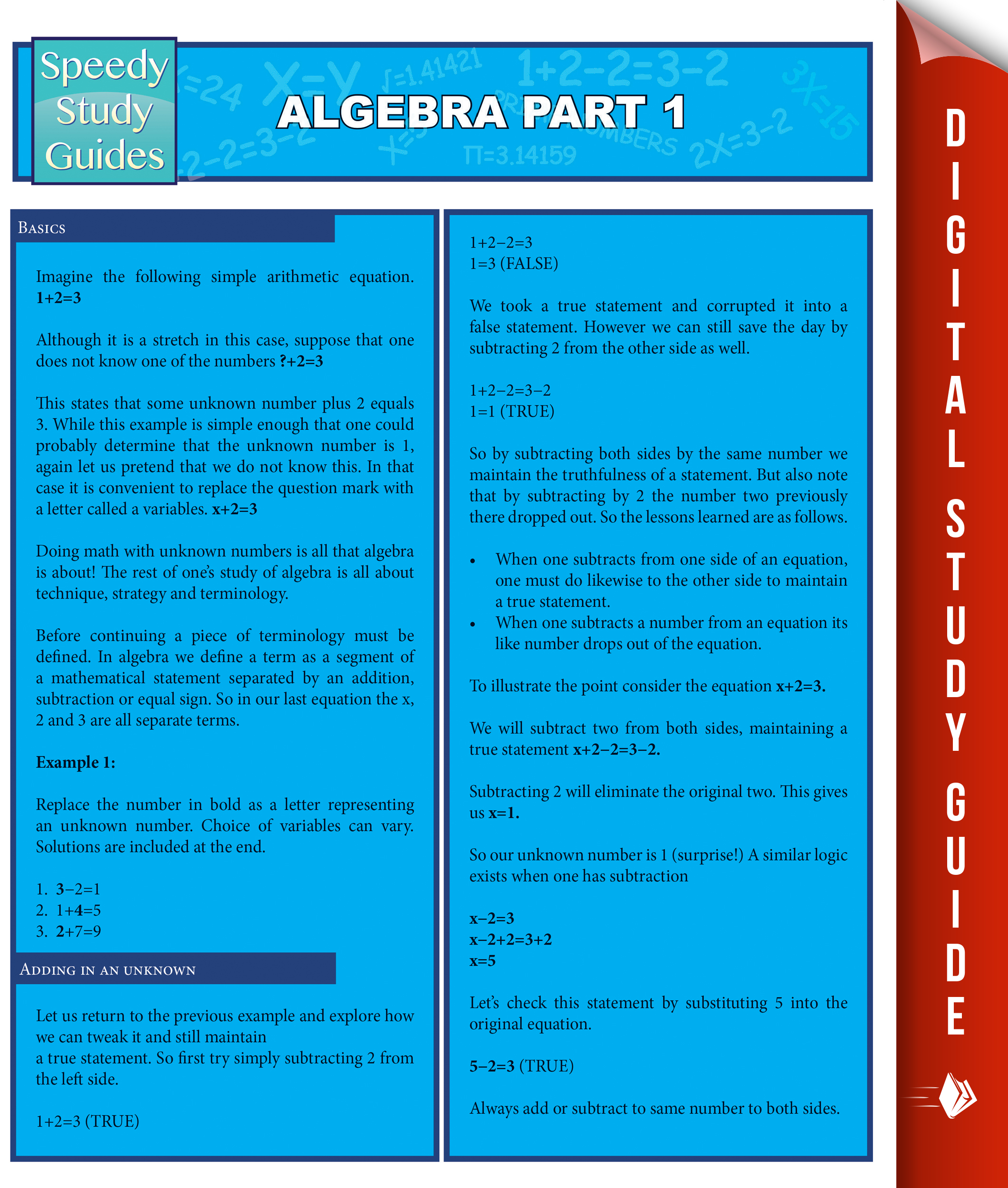 Algebra Part 1 (Speedy Study Guides)