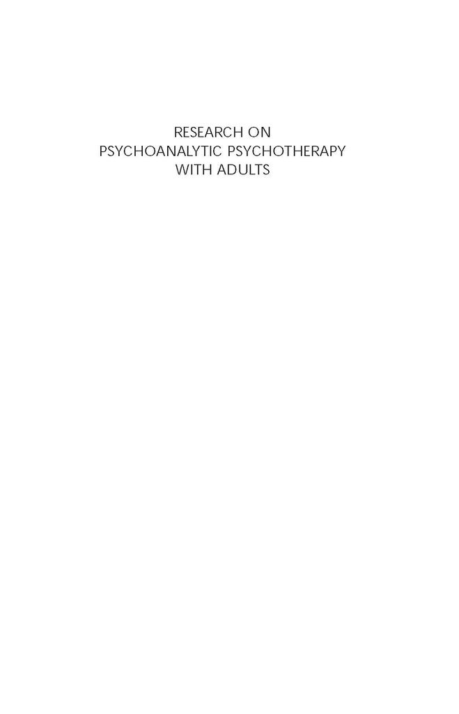 Research on Psychoanalytic Psychotherapy with Adults