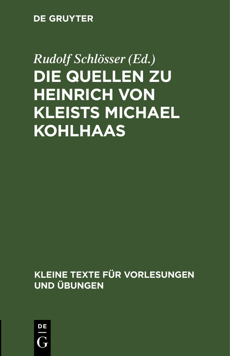 Cover image for Die Quellen zu Heinrich von Kleists Michael Kohlhaas