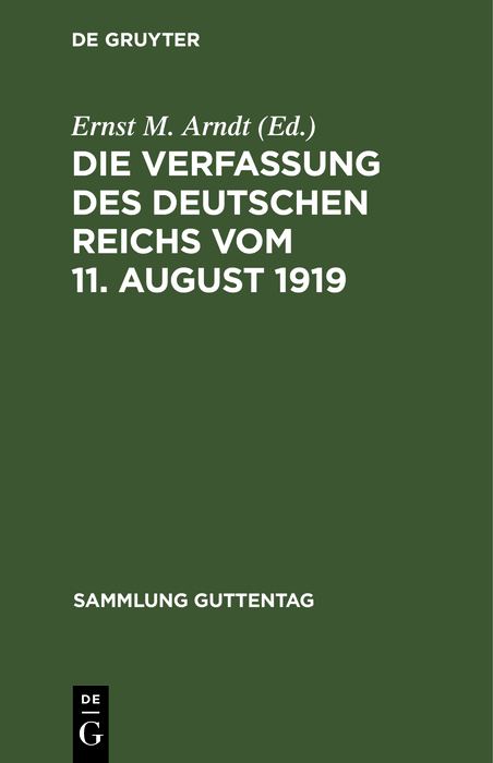 Cover image for Die Verfassung des Deutschen Reichs vom 11. August 1919