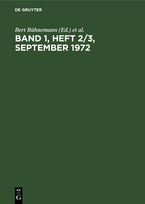 Cover image for Band 1, Heft 2/3, September 1972