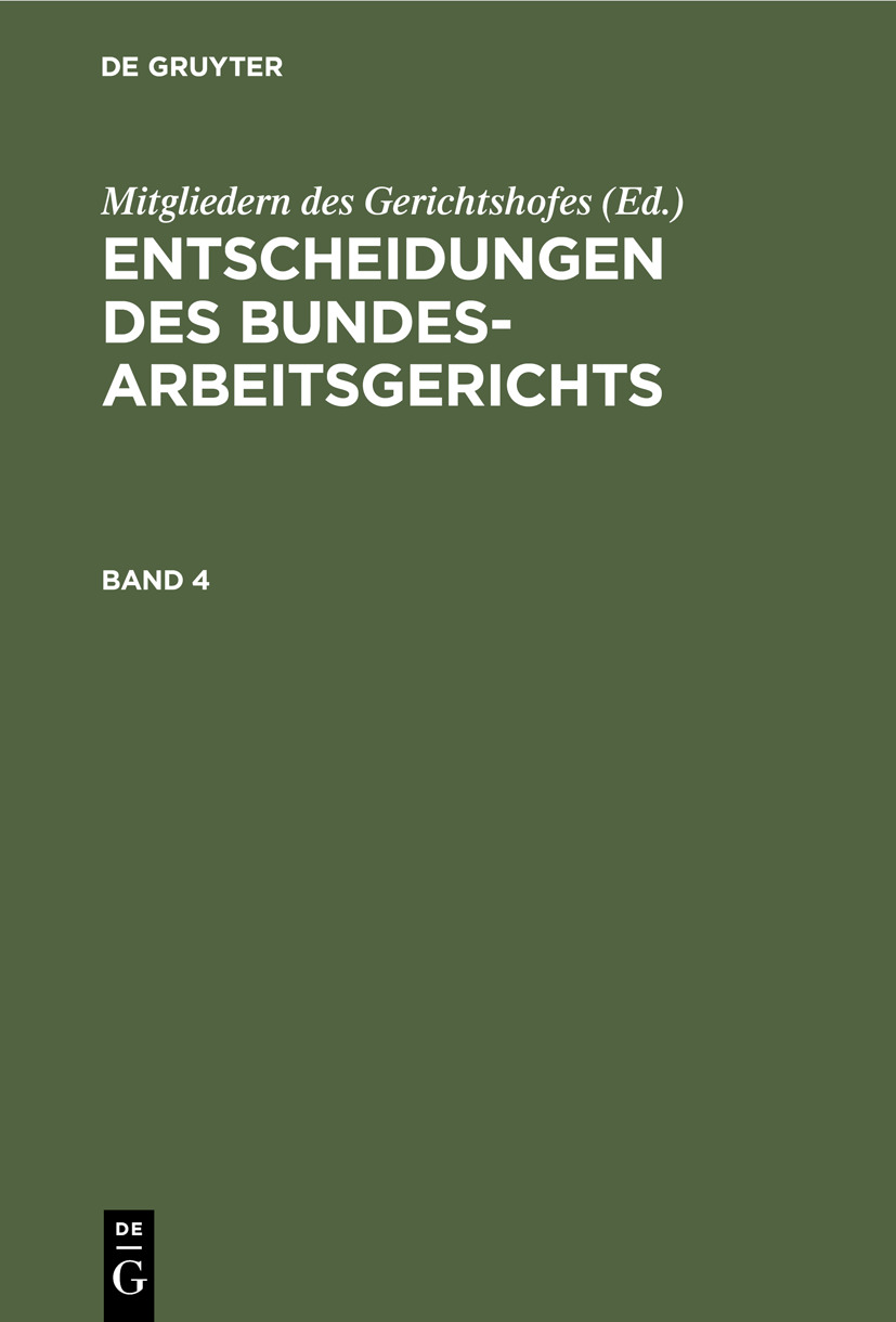 Cover image for Entscheidungen des Bundesarbeitsgerichts. Band 4