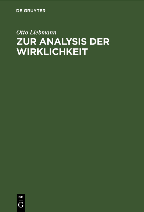Cover image for Zur Analysis der Wirklichkeit