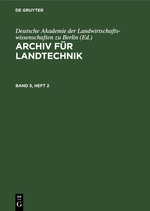 Cover image for Archiv fur Landtechnik. Band 5, Heft 2