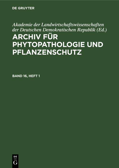 Cover image for Archiv fur Phytopathologie und Pflanzenschutz. Band 16, Heft 1