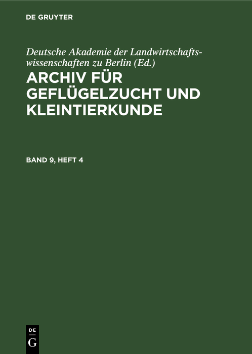 Cover image for Archiv fur Geflugelzucht und Kleintierkunde. Band 9, Heft 4