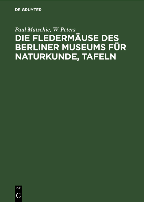 Cover image for Die Fledermause des Berliner Museums fur Naturkunde, Tafeln