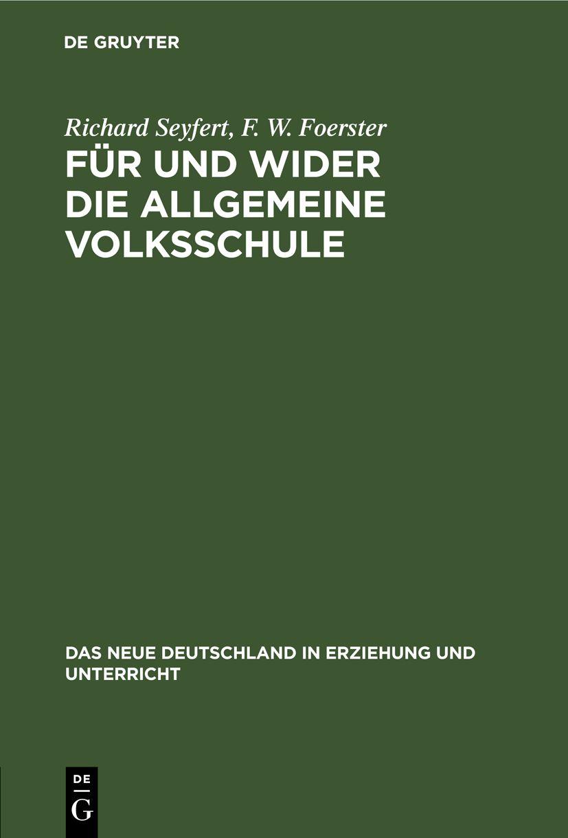 Cover image for Fur und wider die allgemeine Volksschule