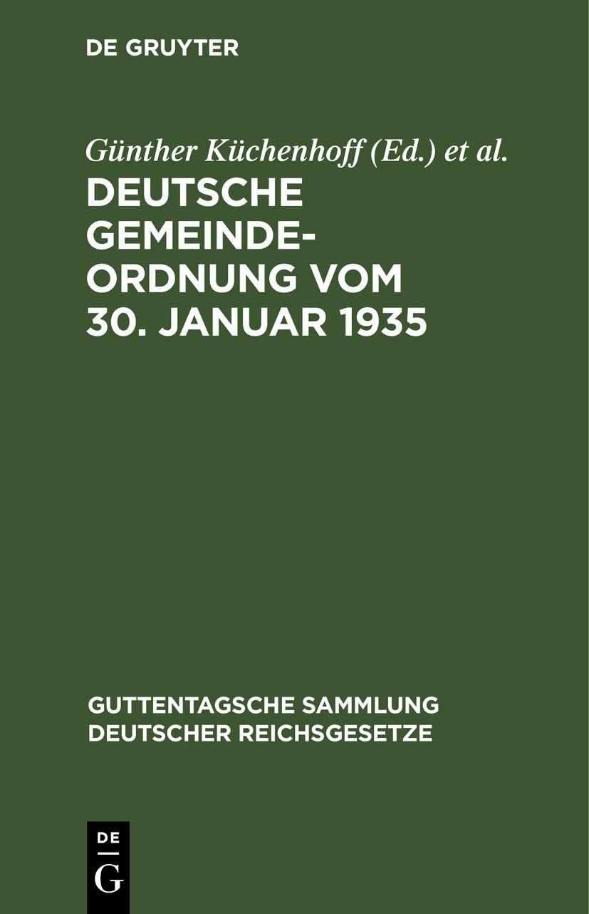 Cover image for Deutsche Gemeindeordnung vom 30. Januar 1935