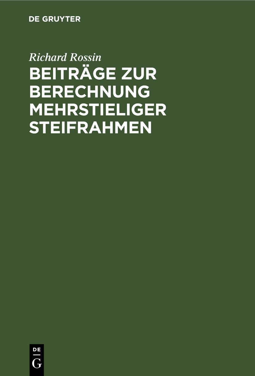 Cover image for Beitrage zur Berechnung mehrstieliger Steifrahmen