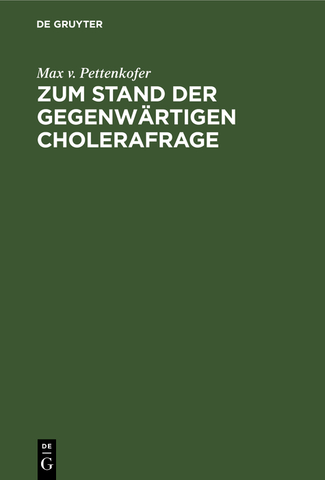 Cover image for Zum Stand der gegenwartigen Cholerafrage