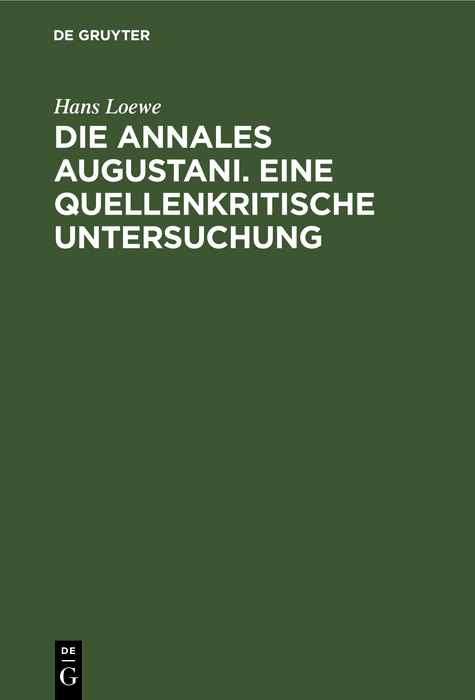 Cover image for Die Annales Augustani. Eine quellenkritische Untersuchung