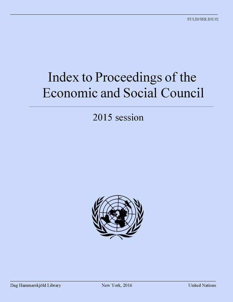Cover image for Index to Proceedings of the Economic and Social Council 2015