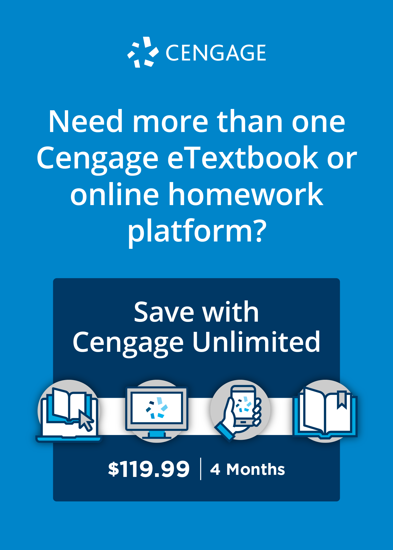Cengage Unlimited subscription, 4 months (1 term) [Instant Access]