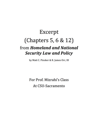 Cover image for EXCERPT FROM Homeland and National Security Law and Policy