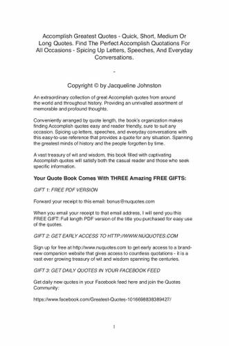 Cover image for Accomplish Greatest Quotes - Quick, Short, Medium Or Long Quotes. Find The Perfect Accomplish Quotations For All Occasions - Spicing Up Letters, Speeches, And Everyday Conversations.