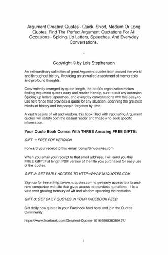 Cover image for Argument Greatest Quotes - Quick, Short, Medium Or Long Quotes. Find The Perfect Argument Quotations For All Occasions - Spicing Up Letters, Speeches, And Everyday Conversations.