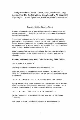 Cover image for Weight Greatest Quotes - Quick, Short, Medium Or Long Quotes. Find The Perfect Weight Quotations For All Occasions - Spicing Up Letters, Speeches, And Everyday Conversations.