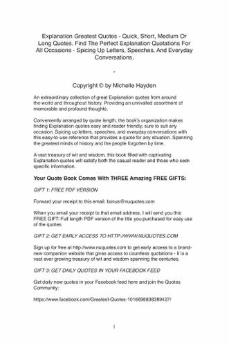 Cover image for Explanation Greatest Quotes - Quick, Short, Medium Or Long Quotes. Find The Perfect Explanation Quotations For All Occasions - Spicing Up Letters, Speeches, And Everyday Conversations.