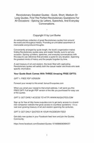 Cover image for Revolutionary Greatest Quotes - Quick, Short, Medium Or Long Quotes. Find The Perfect Revolutionary Quotations For All Occasions - Spicing Up Letters, Speeches, And Everyday Conversations.