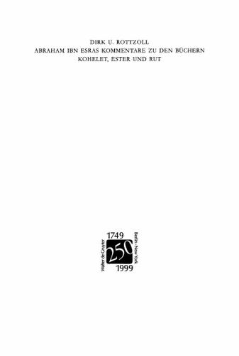 Cover image for Abraham ibn Esras Kommentare zu den Buchern Kohelet, Ester und Rut