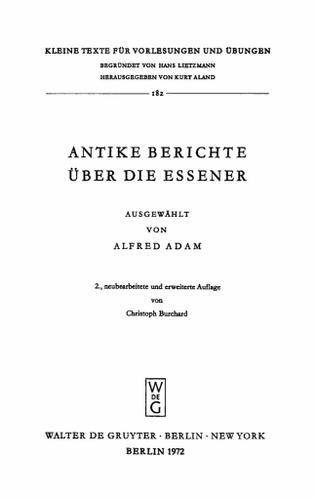 Cover image for Antike Berichte uber die Essener