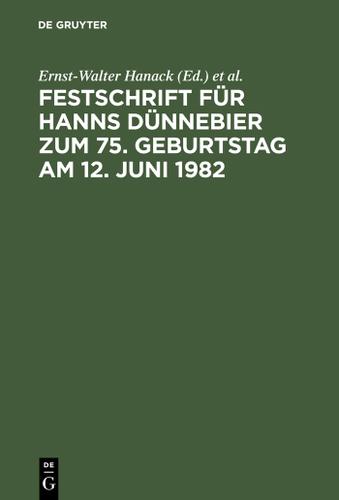 Cover image for Festschrift fur Hanns Dunnebier zum 75. Geburtstag am 12. Juni 1982