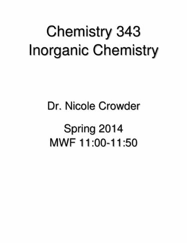 Cover image for Chemistry 343 Inorganic Chemistry